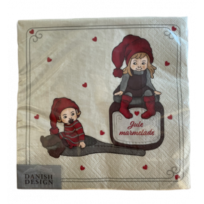 Juleserviet, med to nisser ovenp julemarmeladen. Fra Danish Design.