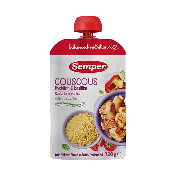 Semper couscous og kylling. Klar til at spise. Fra 6. mdr.