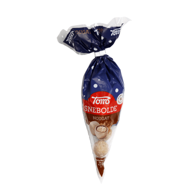 Toms Snebolde med nougat, i spidspose. 124g. 