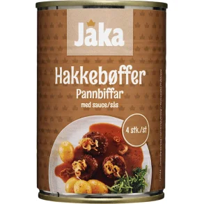 Hakkeb�ffer i sauce, Jaka. 410g