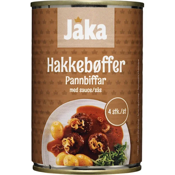 Hakkeb�ffer i sauce, Jaka. 410g
