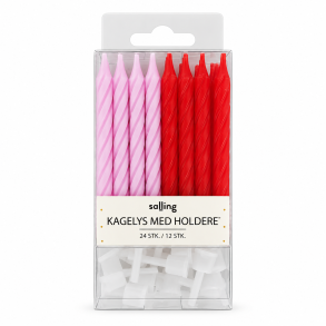 Kagelys, r�d/hvid, 24 styk med holder.