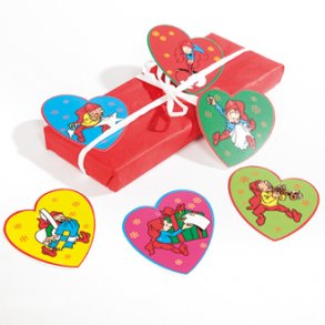 Til og fra kort. Hjerter med Bramming nisser. 