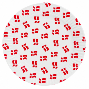 Paptallerkener med danske flag, 8 stk. 23cm i diameter.