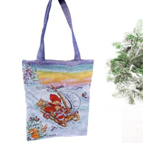 Indkbsnet i stof. Med nissemotiv. 