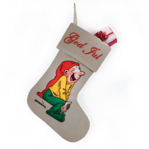 Julesok med Bramming Nisse i grnne bukser og gul bluse. 