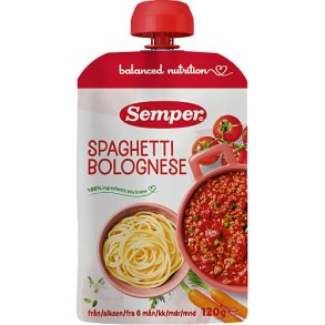 Semper Spaghetti bolognese, klar til at spise, fra 6. mdr. 