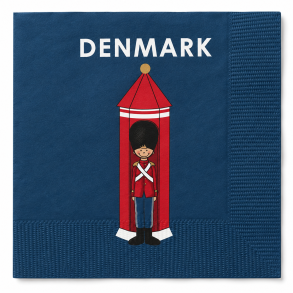 Servietter bl� m/ Garder i hus og Denmark tekst 33x33 cm