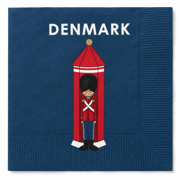 Servietter bl� m/ Garder i hus og Denmark tekst 33x33 cm