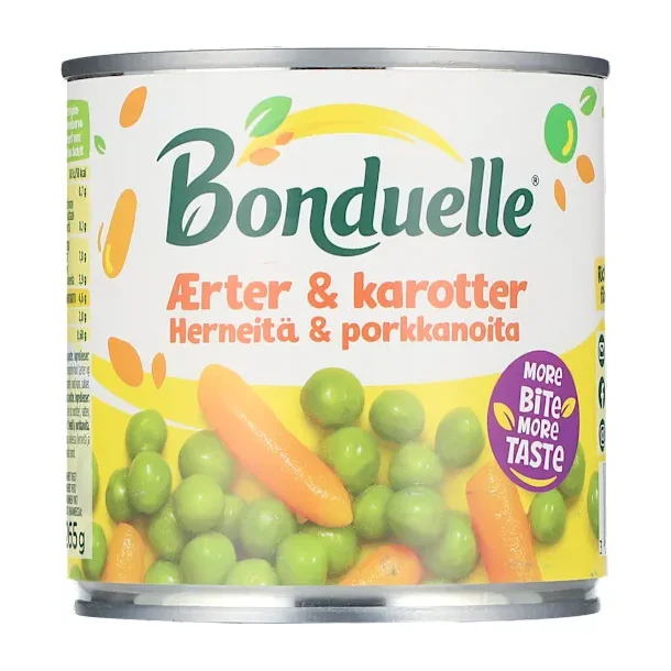 �rter og guler�dder p� d�se. Fra Bonduelle. 400g.