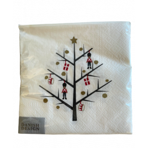 Juleserviet, hvid. Tr med garder, trommer og flag. Fra Danish Design. 33 x 33cm.