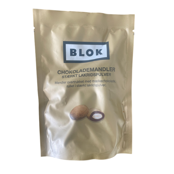 Chokolademandler med strkt lakridspulver. 110g. Bedst fr 02/07/25. obs kun 1 til salg.