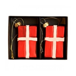 Julekugle, firkantet Dannebrog. 2 stk i ske. 