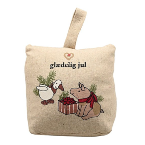 Drstopper med teksten Gldelig Jul samt gs og gris. 
