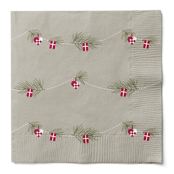 Juleserviet, Sart grn med flag og julehjerter. Fra Danish Design. 33 x 33cm.