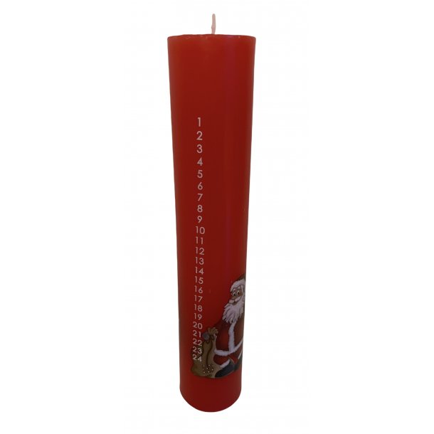 Kalenderlys, rødt med julemand. 25cm højt. - Julelys servietter - hjemve.dk