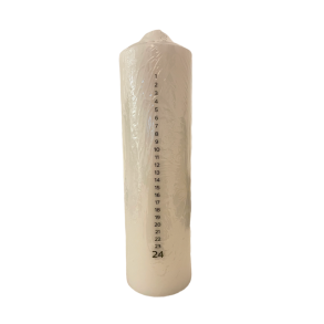 Kalenderlys hvidt med sorte tal. Ekstra tykt. 25 x 7cm.