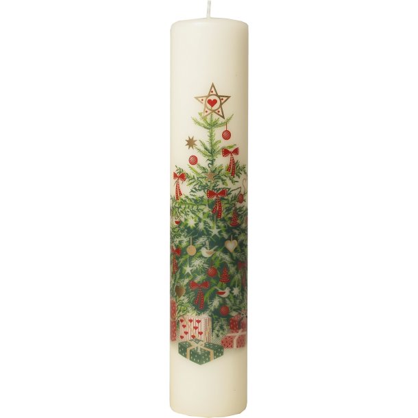 Kalenderlys med stort juletr. Fra Diana Lys. 25 x 5cm.