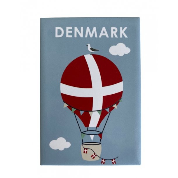 Magnet m/ Luftballon, Dannebrog, tekst Denmark. 5,5x8 cm