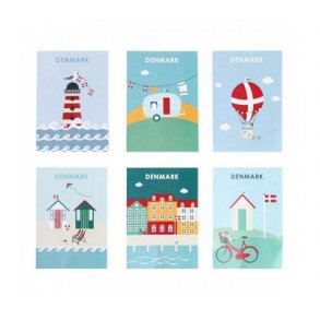 Kort m/ Danske motiver. 6 stk. A6 strrelse.