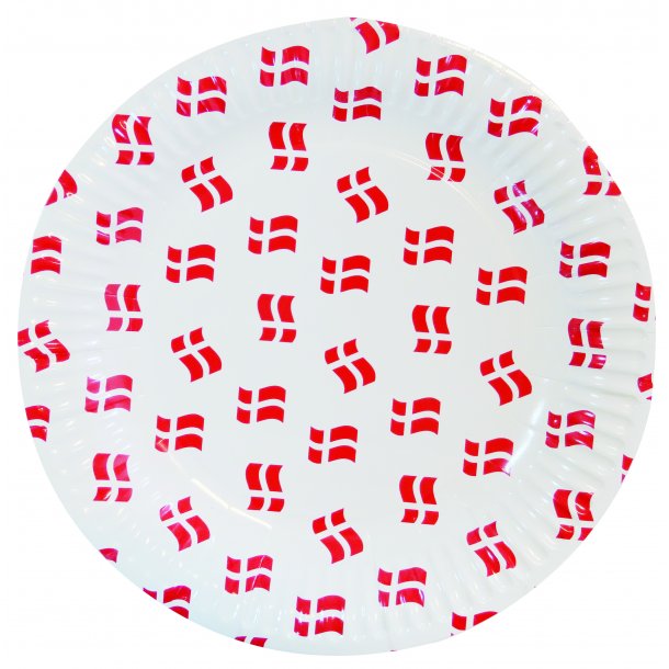 Paptallerkener med danske flag, 8 stk. 23cm i diameter.