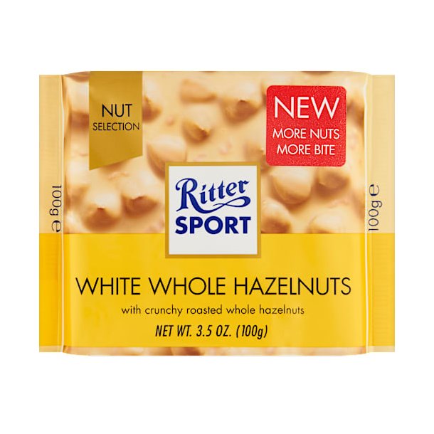 Ritter Sport Hvid med hele hasselndder, 100g