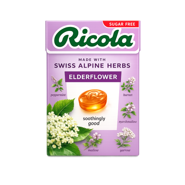 Ricola sukkerfri hyldeblomst bolcher. 50g.