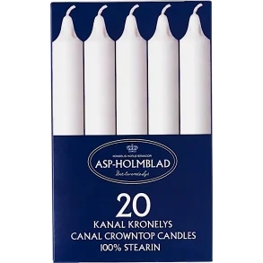 Kronelys, Asp-Holmblad. 2,5X20 cm, 20-pak, 100% ren stearin